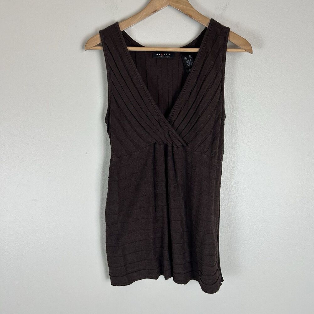 XL Chocolate Brown Top Surplice Babydoll Wrap V-neck Minimalist Capsule Tank